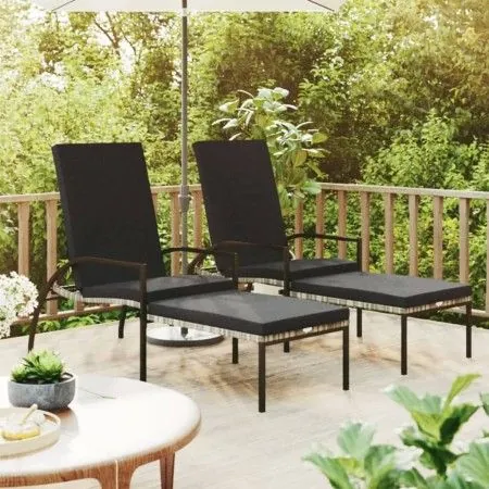 Tumbona con reposapiés 2 unidades ratán sintético gris de vidaXL, Tumbonas - Ref: Foro24-317633, Precio: 206,34 €, Descuento: %