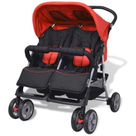 Cochecito gemelar de acero rojo y negro de vidaXL, Cochecitos de bebé - Ref: Foro24-10108, Precio: 194,25 €, Descuento: %