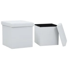 Taburetes de almacenaje plegables 2 uds cuero sintético blanco de vidaXL, Taburetes y sillas plegables - Ref: Foro24-247084, ...