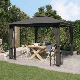 Cenador con paredes laterales y techos dobles antracita 3x3 m de vidaXL, Carpas y cenadores - Ref: Foro24-318541, Precio: 342...