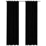 Cortinas opacas con ganchos look de lino 2 pzas negro 140x225cm de vidaXL, Cortinas y visillos - Ref: Foro24-321157, Precio: ...