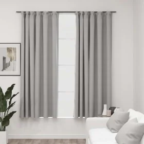 Cortinas opacas con ganchos look de lino 2 pzas gris 140x175 cm de vidaXL, Cortinas y visillos - Ref: Foro24-321172, Precio: ...