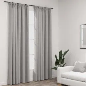 Cortinas opacas con ganchos look de lino 2 pzas gris 140x225 cm de vidaXL, Cortinas y visillos - Ref: Foro24-321173, Precio: ...