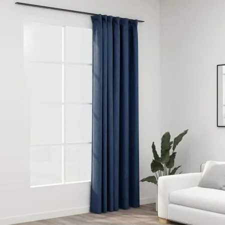 Cortina opaca con ganchos look de lino azul 290x245 cm de vidaXL, Cortinas y visillos - Ref: Foro24-321183, Precio: 37,46 €, ...
