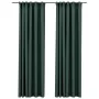Cortinas opacas con ganchos look de lino 2 pzas verde 140x225cm de vidaXL, Cortinas y visillos - Ref: Foro24-321189, Precio: ...