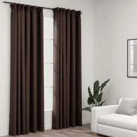 Blackout curtains hooks linen look 2 pcs gray taupe 140x225cm by vidaXL, Curtains and curtains - Ref: Foro24-321205, Price: 5...