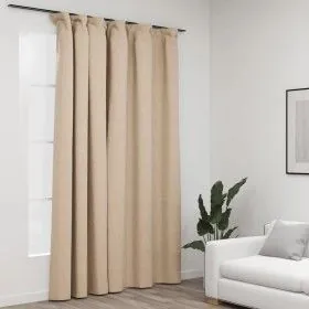 Cortina opaca con ganchos look de lino beige 290x245 cm de vidaXL, Cortinas y visillos - Ref: Foro24-321215, Precio: 38,01 €,...
