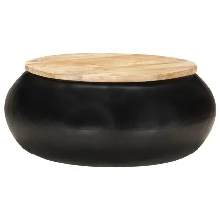 Mesa de centro de madera de mango maciza negra 68x68x30 cm de vidaXL, Mesas de centro - Ref: Foro24-323533, Precio: 173,85 €,...