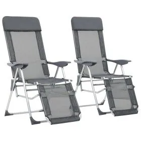 Sillas de camping plegables con reposapiés 2 uds textilene gris de vidaXL, Sillas de jardín - Ref: Foro24-360145, Precio: 175...