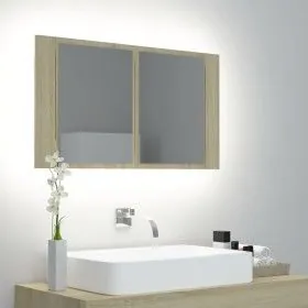 Armario espejo de baño LED acrílico roble Sonoma 80x12x45 cm de vidaXL, Tocadores de baño - Ref: Foro24-804967, Precio: 58,41...