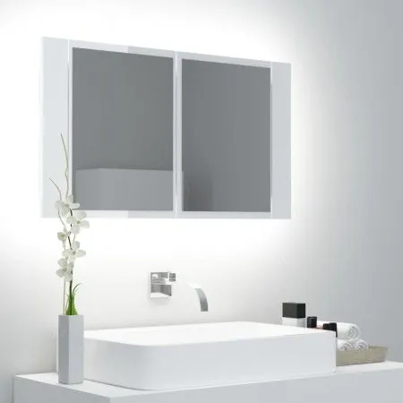 Armario espejo de baño LED acrílico blanco brillo 80x12x45 cm de vidaXL, Tocadores de baño - Ref: Foro24-804969, Precio: 68,0...