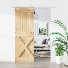 Puerta corredera con herrajes madera maciza de pino 85x210 cm de vidaXL, Puertas - Ref: Foro24-3203171, Precio: 199,60 €, Des...