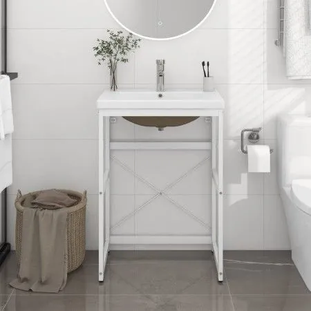 Estructura de baño con lavabo incorporado hierro blanco de vidaXL, Tocadores de baño - Ref: Foro24-3101386, Precio: 160,03 €,...