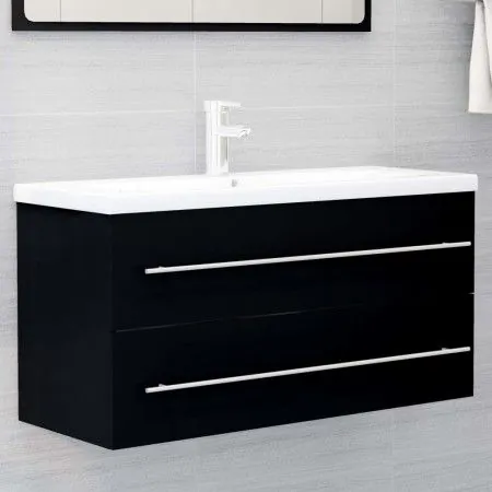 Mueble con lavabo aglomerado negro de vidaXL, Tocadores de baño - Ref: Foro24-3099069, Precio: 314,48 €, Descuento: %