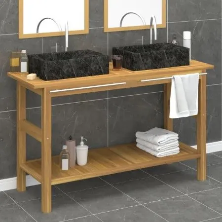 Tocador de baño madera maciza de teca con lavabos mármol negro de vidaXL, Tocadores de baño - Ref: Foro24-3096577, Precio: 43...