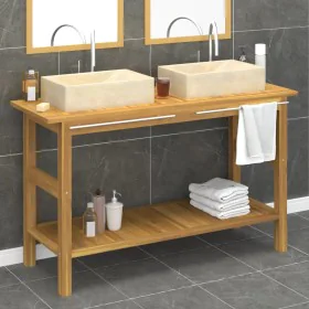 Tocador de baño madera maciza de teca con lavabos mármol crema de vidaXL, Tocadores de baño - Ref: Foro24-3096578, Precio: 47...