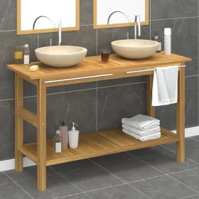 Tocador de baño madera maciza de teca con lavabos mármol crema de vidaXL, Tocadores de baño - Ref: Foro24-3096580, Precio: 47...