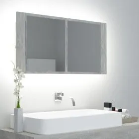 Armario espejo baño luz LED acrílico gris hormigón 90x12x45 cm de vidaXL, Tocadores de baño - Ref: Foro24-804976, Precio: 49,...