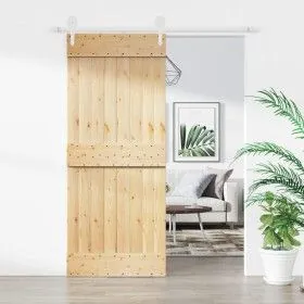 Puerta corredera con herrajes madera maciza de pino 85x210 cm de vidaXL, Puertas - Ref: Foro24-3203217, Precio: 168,92 €, Des...