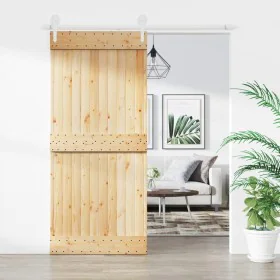 Puerta corredera con herrajes madera maciza de pino 90x210 cm de vidaXL, Puertas - Ref: Foro24-3203218, Precio: 190,91 €, Des...
