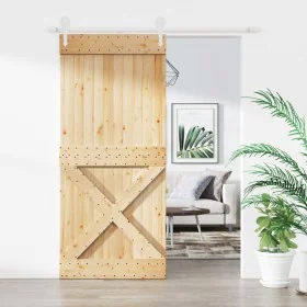 Schiebetür mit Beschlägen aus massivem Kiefernholz, 90 x 210 cm von vidaXL, Türen - Ref: Foro24-3203226, Preis: 207,07 €, Rab...