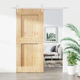 Puerta corredera con herrajes madera maciza de pino 90x210 cm de vidaXL, Puertas - Ref: Foro24-3203222, Precio: 206,99 €, Des...