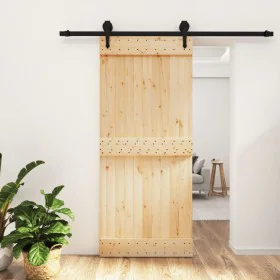 Puerta corredera con herrajes madera maciza de pino 90x210 cm von vidaXL, Türen - Ref: Foro24-3203233, Preis: 179,24 €, Rabat...