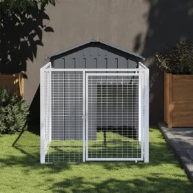 Caseta perros con corral acero galvanizado gris 117x201x123 cm de vidaXL, Casetas para perros - Ref: Foro24-172351, Precio: 2...