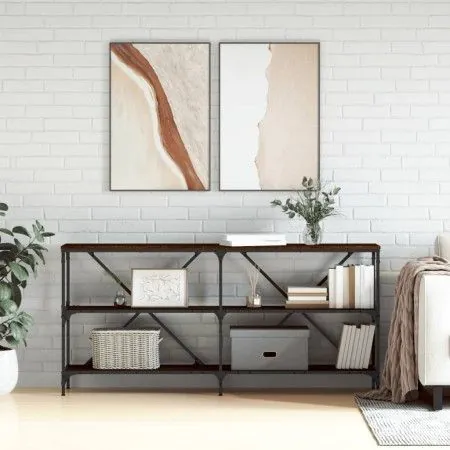 Mesa consola hierro madera ingeniería roble marrón 160x30x75 cm de vidaXL, Mesas auxiliares - Ref: Foro24-832852, Precio: 79,...