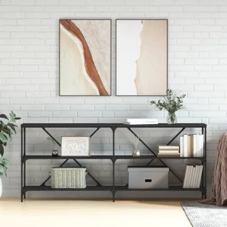 Mesa consola hierro y madera de ingeniería negro 180x30x75 cm de vidaXL, Mesas auxiliares - Ref: Foro24-832853, Precio: 75,26...