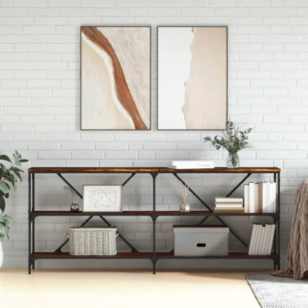 Mesa consola hierro madera ingeniería roble ahumado 180x30x75cm de vidaXL, Mesas auxiliares - Ref: Foro24-832855, Precio: 80,...