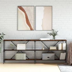 Mesa consola hierro madera ingeniería roble ahumado 200x30x75cm de vidaXL, Mesas auxiliares - Ref: Foro24-832860, Precio: 87,...