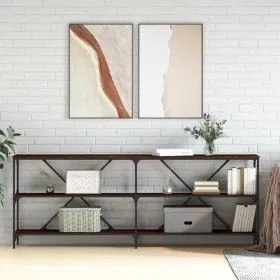 Mesa consola hierro madera ingeniería roble marrón 200x30x75 cm de vidaXL, Mesas auxiliares - Ref: Foro24-832862, Precio: 85,...