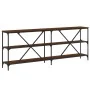 Console table iron wood engineered brown oak 200x30x75 cm by vidaXL, Side tables - Ref: Foro24-832862, Price: 85,29 €, Discou...