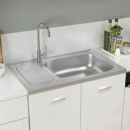 Fregadero escurridor plateado 800x500x155 mm acero inoxidable de vidaXL, Fregaderos - Ref: Foro24-147232, Precio: 114,83 €, D...
