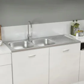 Fregadero de cocina doble seno acero inoxidable 1200x500x155 mm de vidaXL, Fregaderos - Ref: Foro24-147238, Precio: 161,34 €,...