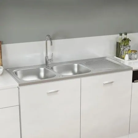 Fregadero de cocina doble seno acero inoxidable 1200x500x155 mm de vidaXL, Fregaderos - Ref: Foro24-147238, Precio: 161,34 €,...