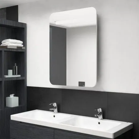 Armario de baño con espejo y LED blanco y roble 60x11x80 cm de vidaXL, Tocadores de baño - Ref: Foro24-326508, Precio: 124,00...