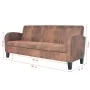 Sofá 3 plazas piel de ante artificial marrón de vidaXL, Sofás - Ref: Foro24-245586, Precio: 411,23 €, Descuento: %