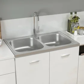 Double bowl stainless steel kitchen sink 800x500x155 mm by vidaXL, Sinks - Ref: Foro24-147234, Price: 111,36 €, Discount: %