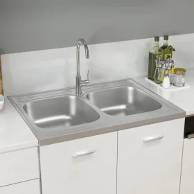 Double bowl stainless steel kitchen sink 800x600x155 mm by vidaXL, Sinks - Ref: Foro24-147235, Price: 117,04 €, Discount: %
