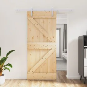 Puerta corredera con herrajes madera maciza de pino 90x210 cm de vidaXL, Puertas - Ref: Foro24-3203007, Precio: 189,63 €, Des...