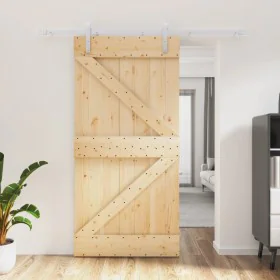 Puerta corredera con herrajes madera maciza de pino 100x210 cm de vidaXL, Puertas - Ref: Foro24-3203025, Precio: 238,25 €, De...