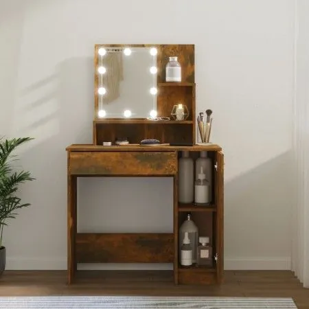 Tocador con LED color roble ahumado 86,5x35x136 cm de vidaXL, Tocadores para dormitorios - Ref: Foro24-820484, Precio: 85,97 ...
