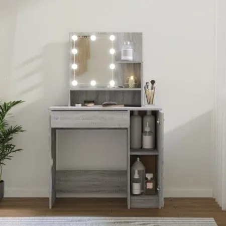 Tocador con LED gris sonoma 86,5x35x136 cm de vidaXL, Tocadores para dormitorios - Ref: Foro24-820485, Precio: 94,62 €, Descu...