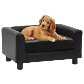 Sofá para perros felpa y cuero sintético negro 60x43x30 cm de vidaXL, Camas para perros - Ref: Foro24-170960, Precio: 76,35 €...