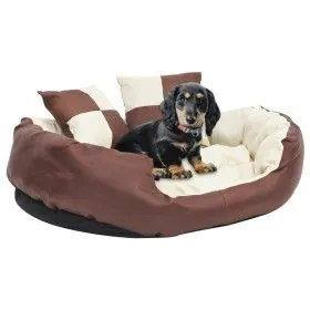 Cojín para perro reversible y lavable marrón y crema 85x70x20cm de vidaXL, Camas para perros - Ref: Foro24-171212, Precio: 51...