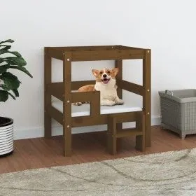 Cama para perros madera maciza pino marrón miel 55,5x53,5x60 cm de vidaXL, Camas para perros - Ref: Foro24-822370, Precio: 49...