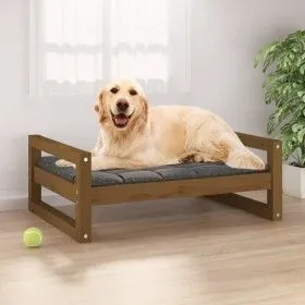 Cama para perros madera maciza pino marrón miel 75,5x55,5x28 cm de vidaXL, Camas para perros - Ref: Foro24-821480, Precio: 55...