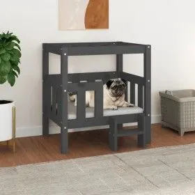 Cama para perros madera maciza de pino gris 65,5x43x70 cm de vidaXL, Camas para perros - Ref: Foro24-822374, Precio: 66,80 €,...